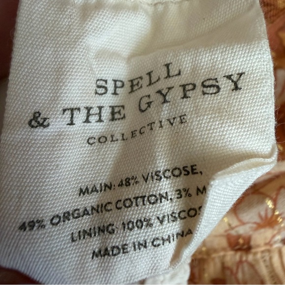 SPELL coco lei flutter sleeve playdress caramel Metallic floral mini dress small - Picture 12 of 12